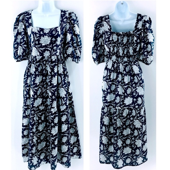 Monsoon and Beyond Estella Midi Dress Blue Rohida Floral Print Handmade Sz S - Picture 1 of 16